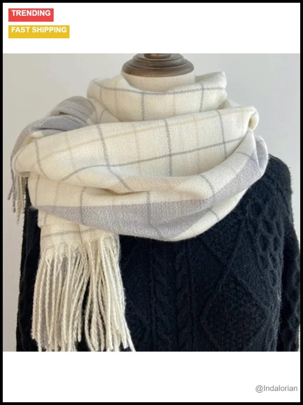 Soft Cashmere-Like Tartan Plaid Shawl Wrap Blanket Scarf with Fringes